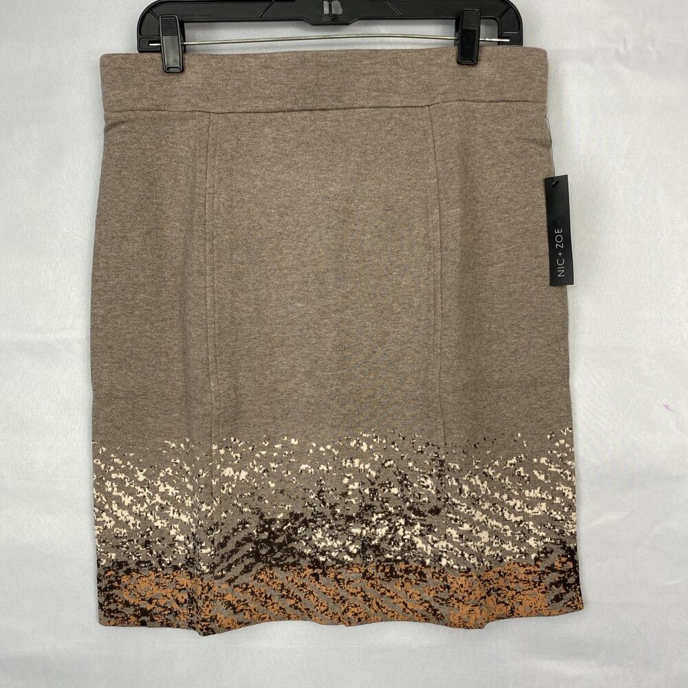 NWT $129 NIC+ZOE Pencil SKIRT M Neutral Beige Print Stretch Straight Career